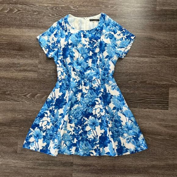 Pure Sugar Blue Floral Fit & Flare Dress Sz Medium Short Sleeve Lined A-Line GUC - Picture 1 of 14